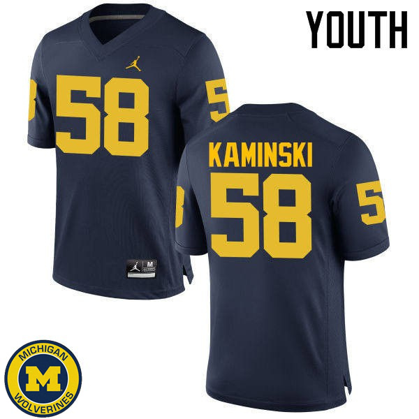 Youth University of Michigan #58 Alex Kaminski Navy College Game Football Jersey